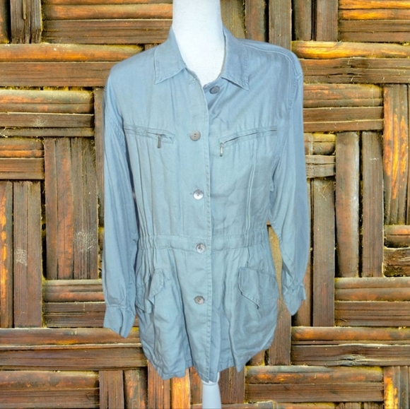 vtg 80s Banana Republic Bluish Gray Utility Anorak Long Safari button Jacket Mrd - Picture 1 of 10